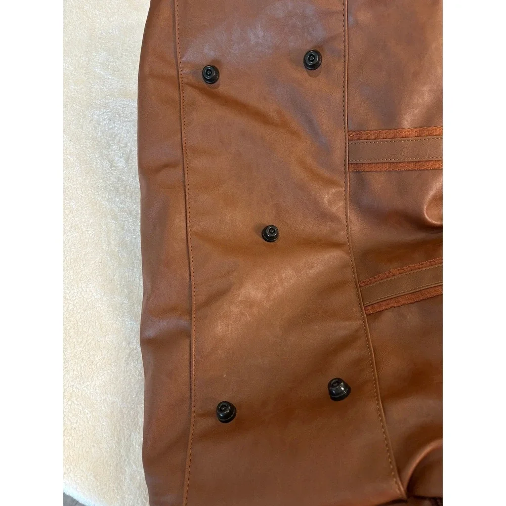 Seyfocnia Brown Faux Leather Duffle Bag Travel Weekender Gym Bag Shoe